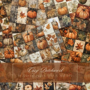 Kit de diário de retalhos de outono, fundos de abóbora, folhas secas, outono, papel digital, scrapbooking, têxtil, mídia mista, página, itens efêmeros para impressão