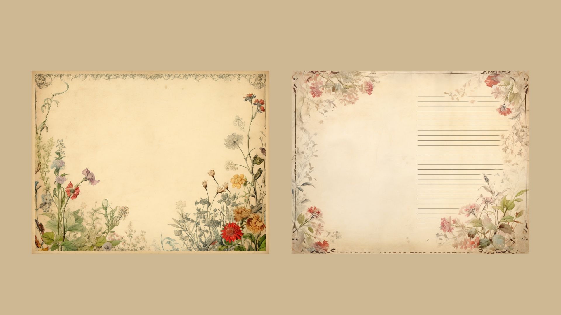 Vintage Floral Printable Junk Journal Pages Grunge Lined Paper Vintage ...