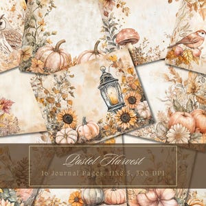 Pastel Autumn Junk Journal Kit Harvest Pages Pumpkin Ephemera Fall Digital Paper Scrapbooking Floral Shabby Chic Blush Watercolor Printable