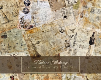 Alchemy Junk Journal Kit Apothecary Bottles Pages Watercolor Potions Digital Paper for Scrapbooking Witchery Backgrounds Collage Sheets