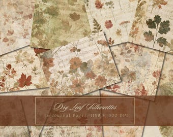 Kit per junk journal con foglie autunnali, diario vintage ispirato all'autunno, carta digitale per scrapbooking, fogli stampabili per collage, download immediato.