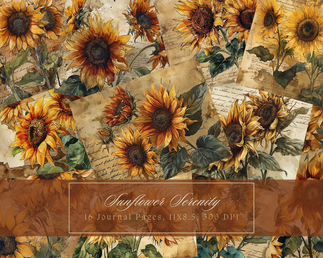 Sunflower Junk Journal Kit Vintage Ephemera Journal Sunflowers Digital ...