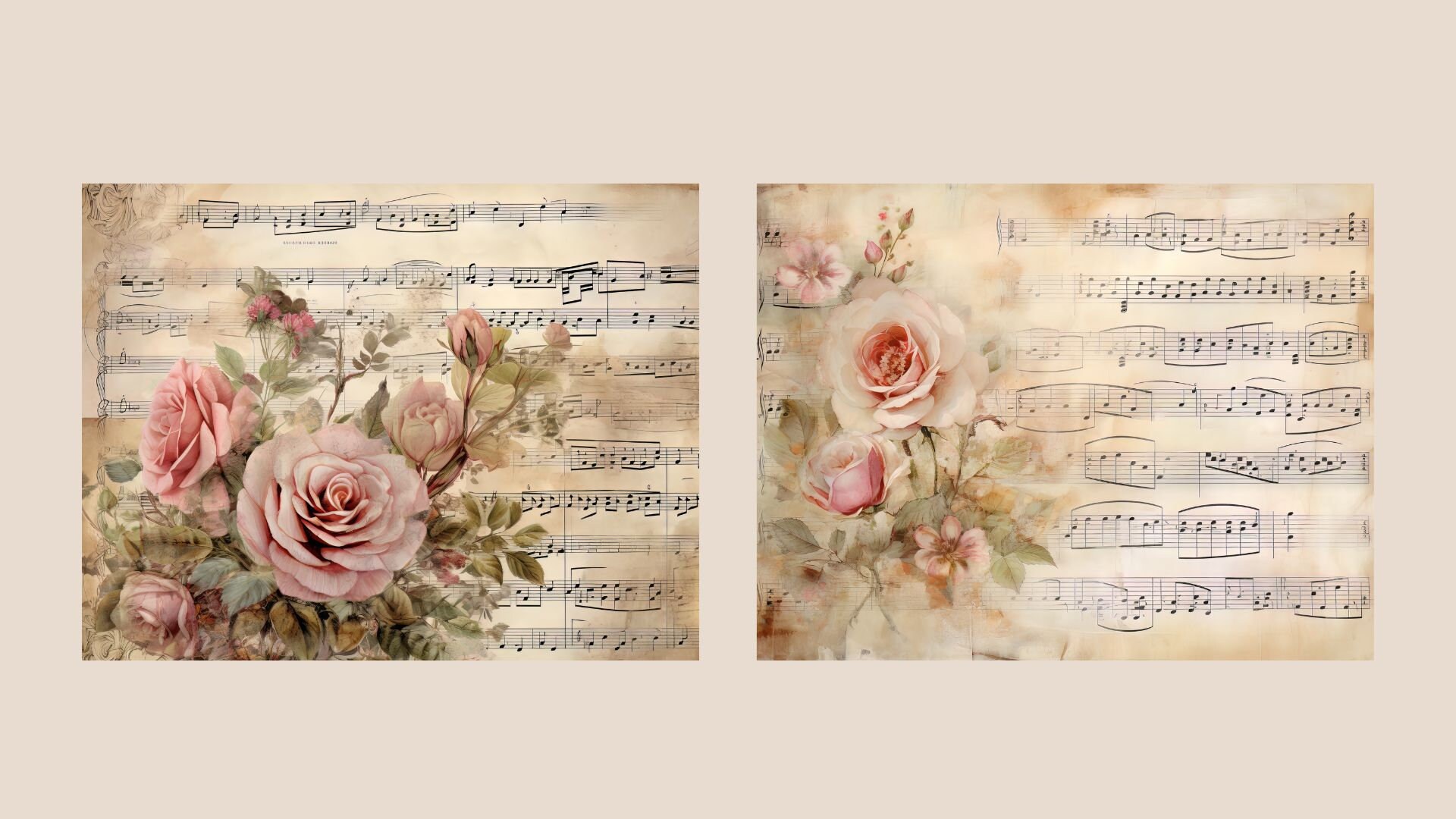 Pink Roses Anmusic Pink Roses and Music Junk Journal Kit Floral Vintage Ephemera Journal ...
