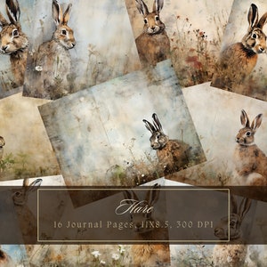 Vintage Hase Junk Journal Kit Grunge Seiten Häschen Digitales Papier für Scrapbooking Printable Shabby Seite Bunnies Mixed Media Viktorianisches Papier