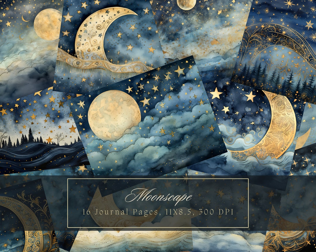 Watercolor Moon Junk Journal Kit Celestial Journal Pages Starry Sky ...