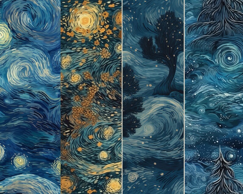 Van Gogh Starry Night Digital Paper Set Seamless Patterns - Etsy Australia