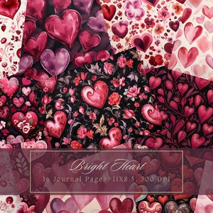 Aquarell Herzen Junk Journal Kit Romanze Digitales Papier Scrapbooking Vintage Ephemera Romantische Journal Seite Helle Valentine Hintergründe