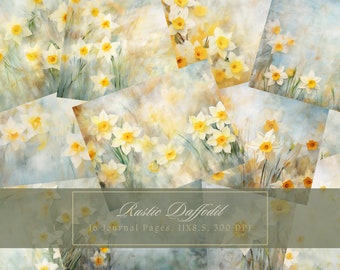 Daffodil Junk Journal Kit Vintage Floral Journal Garden Digital Paper for Scrapbooking Grunge Printable Shabby Pages Instant Download