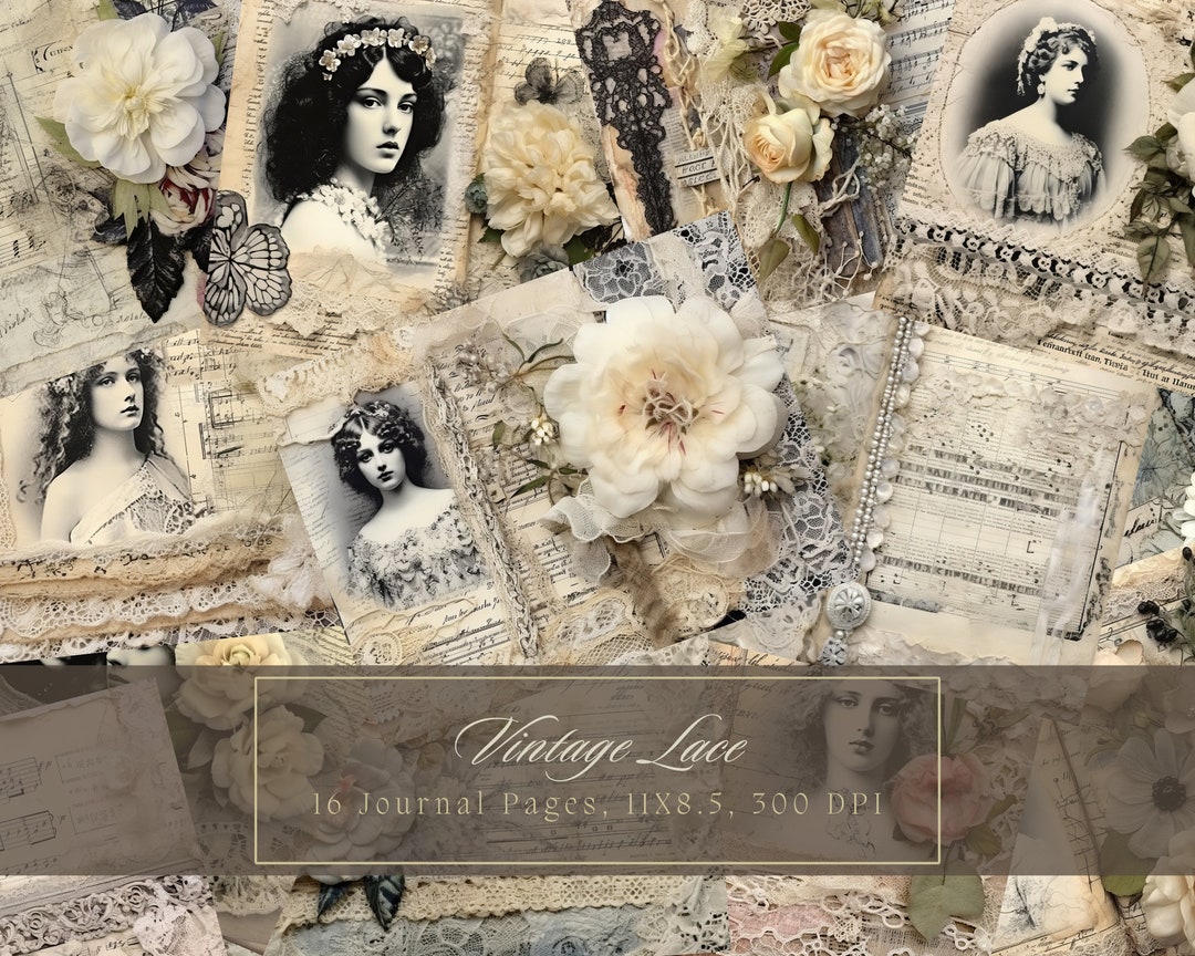 Vintage Lace Junk Journal Kit Shabby Chic Collage Sheets Printable ...