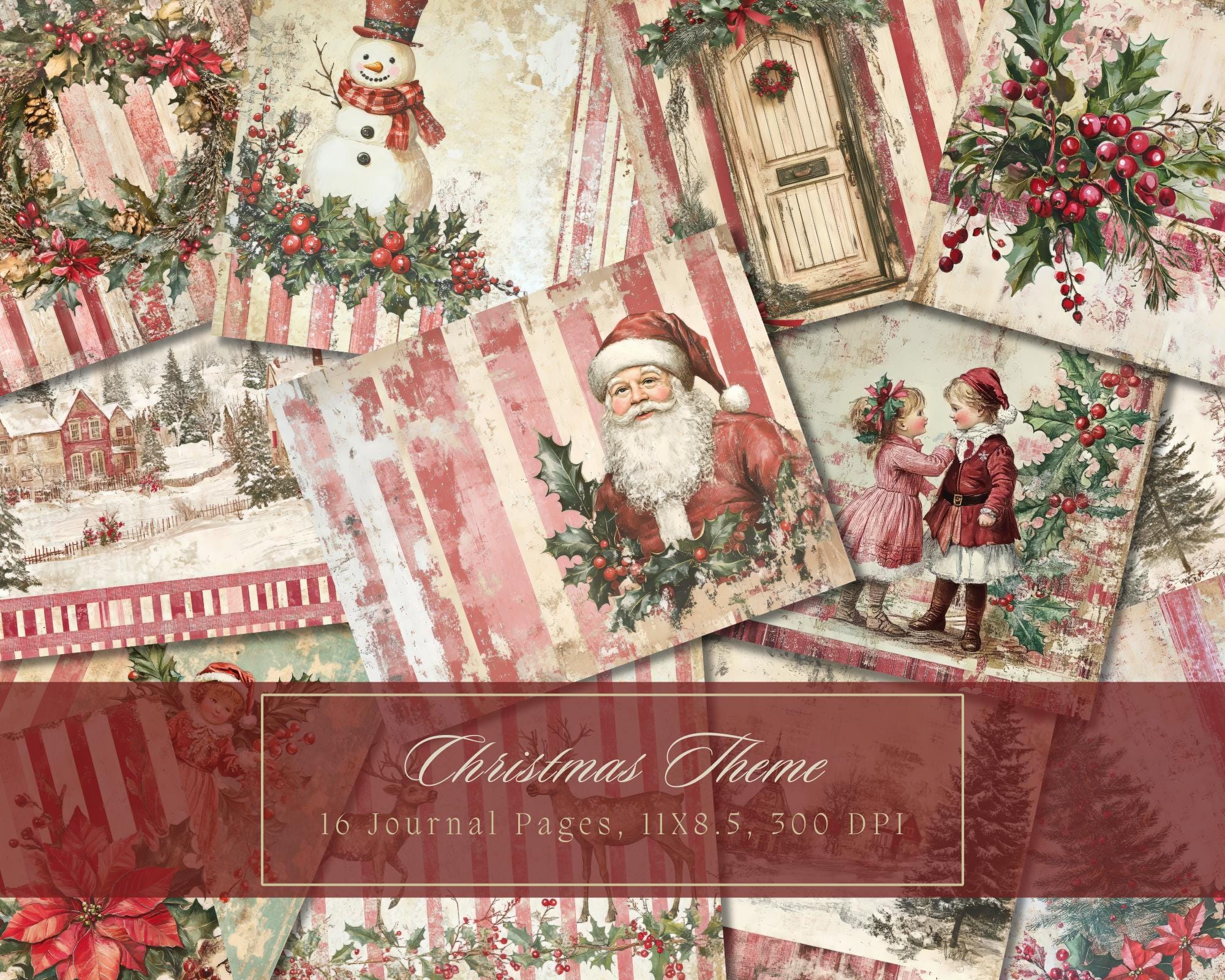 Red Christmas Junk Journal Kit Snowman Vintage Ephemera Santa Claus ...