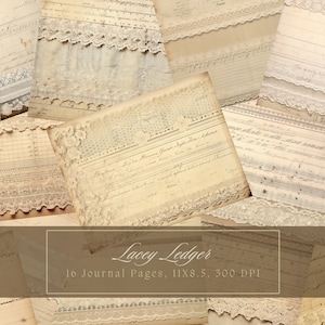 Shabby Chic Junk Journal Kit Beige Vintage Spitze Ephemera Collage Sheets Druckbare alte Ledgers Digitales Papier Scrapbooking Mixed Media Seiten