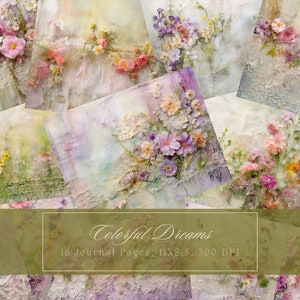 Heller Garten Junk Journal Kit Blühender Blumenhintergrund Shabby Chic Journal Seiten Printable Collage Sheets Digitales Papier für Scrapbooking
