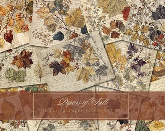Kit diario di foglie autunnali, diario di effimeri vintage ispirato all'autunno, carta digitale, scrapbooking, fogli di collage stampabili, download istantaneo