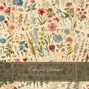 Feuilles de collage botanique vintage Kit de journal indésirable floral pour découpage Papier numérique Scrapbooking fleurs Pages imprimables Téléchargement instantané