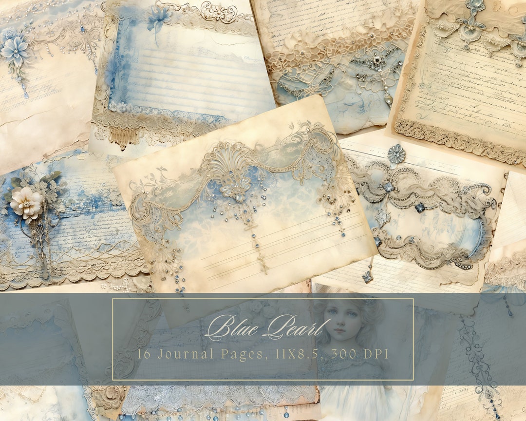 Shabby Chic Junk Journal Kit Blue Vintage Lace Ephemera Collage Sheets ...