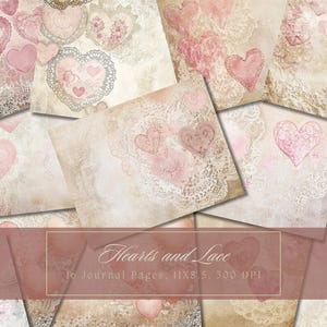 Herzen und Spitze Junk-Journal Kit Vintage Liebesbrief Digitales Papier Scrapbooking Vintage Valentine Blumen Ephemera Shabby Chic Journal Seite