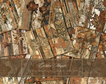 Kit per junk journal con foglie autunnali, diario vintage ispirato all'autunno, carta digitale per scrapbooking, fogli stampabili per collage, download immediato.