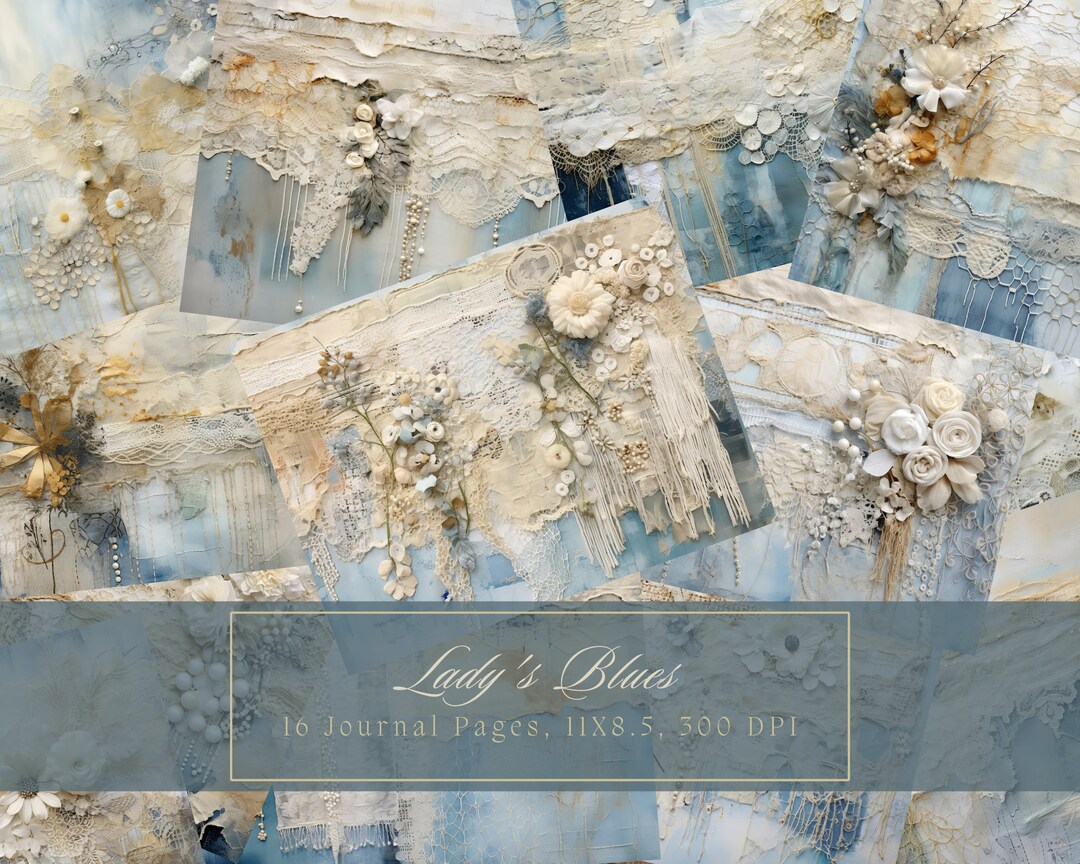 Shabby Chic Junk Journal Kit Blue Vintage Lace Ephemera Collage Sheets ...