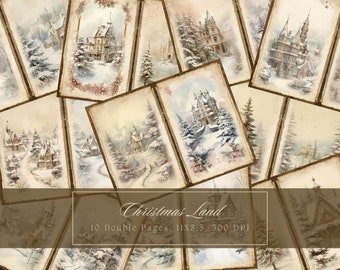 Christmas House Junk Journal Kit Winter Village Journal Digital Paper Scrapbooking Christmas Decor Printable Double Pages Commercial Use
