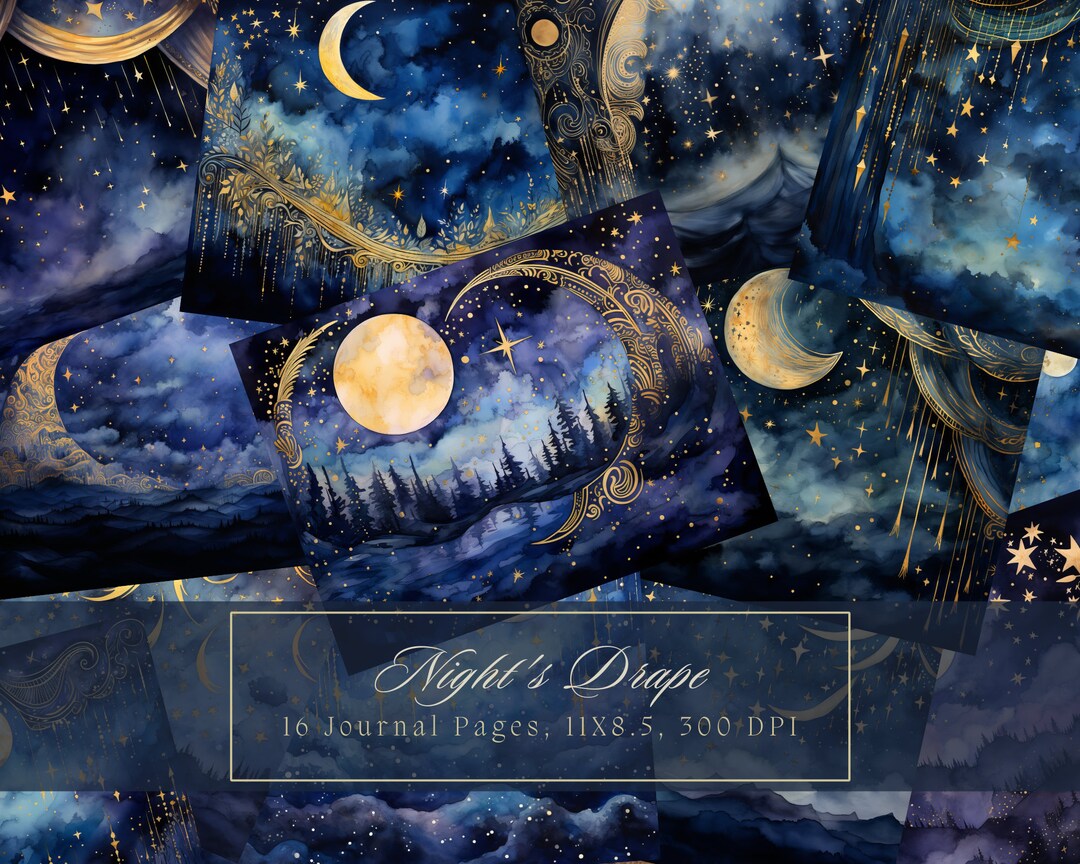 Watercolor Moon Junk Journal Kit Celestial Journal Pages Starry Sky ...