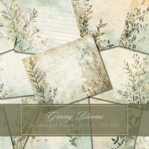 Kit de journal floral vert indésirable belles fleurs papier numérique Scrapbooking imprimable papier fleur pages de journal vintage shabby chic éphémères