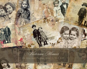 Vintage Children Junk Journal Kit Antique Mixed Media Collage Sheets Printable Shabby Floral Pages Victorian Kid Digital Paper Scrapbooking