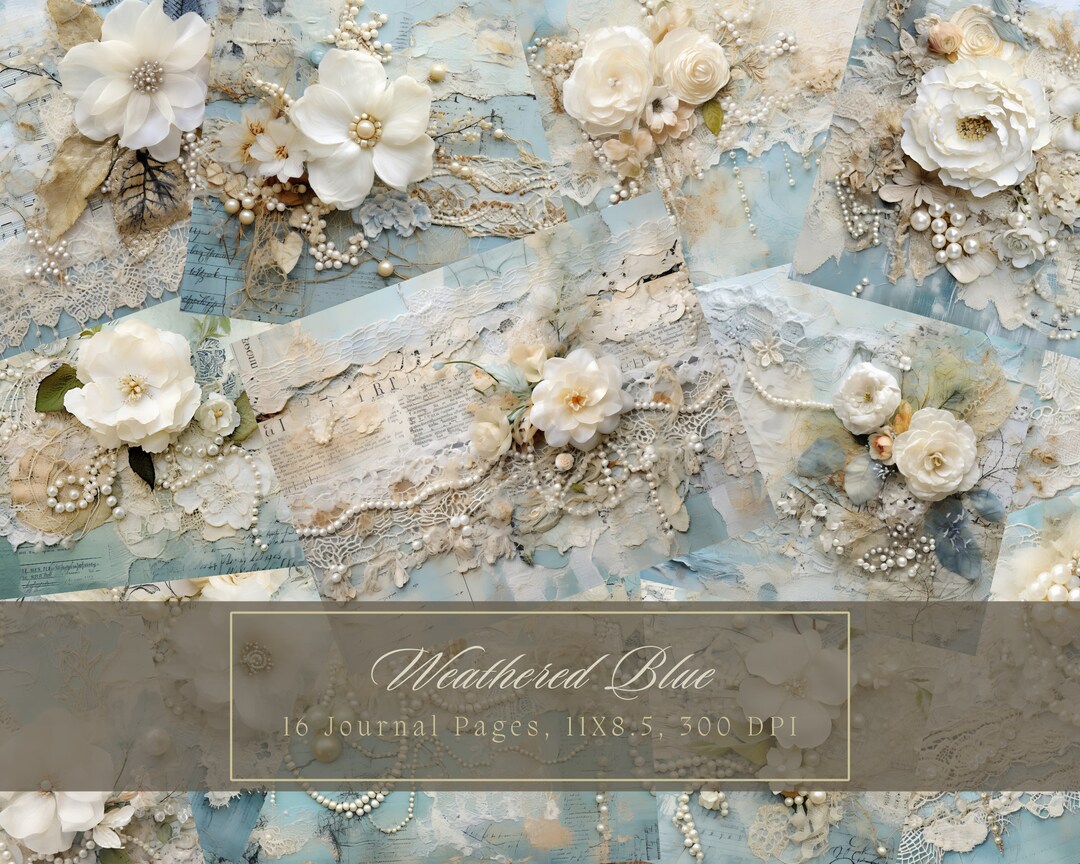Shabby Chic Junk Journal Kit Blue Vintage Lace Ephemera Collage Sheets ...