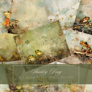 Vintage Frog Junk Journal Kit Grunge Páginas Acuarela Ranas Papel Digital para Scrapbooking Imprimible Shabby Page Mixed Media Papel Victoriano