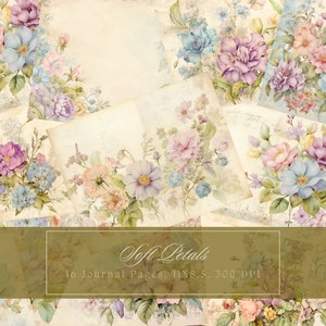 Vintage Wildblumen Junk-Journal Kit Druckbare Blumen Seiten Verträumte Blume Digitales Papier für Scrapbooking Pastell Blumen Ephemera Collage Sheet