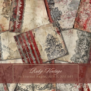 Kit de journal indésirable en papier vintage rouge Feuilles de grunge de texture de papier numérique Scrapbooking vintage éphémères pages minables Journal à téléchargement immédiat