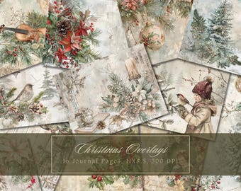 Kit diario natalizio Stamperia Junk Journal Pastello Vintage Ephemera Inverno Carta digitale Scrapbooking Shabby Chic Fogli di collage di acquerelli sbiaditi