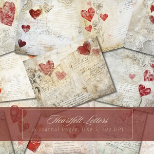 Shabby Herzen Junk Journal Kit Vintage Liebesbrief Digitales Papier für Scrapbooking Vintage Aquarell Valentinstag Mixed Media Journal Seite
