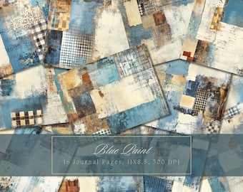 Blue Vintage Junk Journal Kit Digital Paper Texture Grunge Scrapbooking Damask Ephemera Shabby Pages Faded Collage Sheets Instant Download