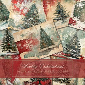 Kit de diário de lixo de árvore de Natal, diário de itens vintage de inverno, papel digital para scrapbooking, páginas surradas para impressão, grunge, chique e surrado