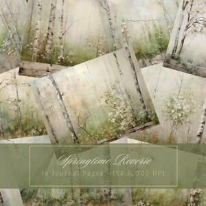 Shabby Spring Forest Junk Journal Paper Blooming Trees Background Journal Pages Printable Junk Journal Kit Papier numérique pour Scrapbooking