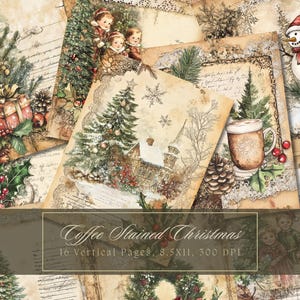 Victorian Christmas Junk Journal Kit Winter Vintage Ephemera Watercolor Digital Paper Scrapbooking Printable Shabby Page Collage Shabby Chic