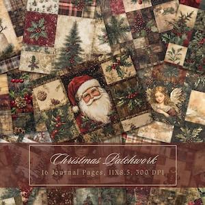 Weihnachten Patchwork Junk Journal Kit Weihnachtsstern Vintage Ephemera Winter Digitales Papier Scrapbooking Shabby Chic Weihnachtsmann Collage Sheets