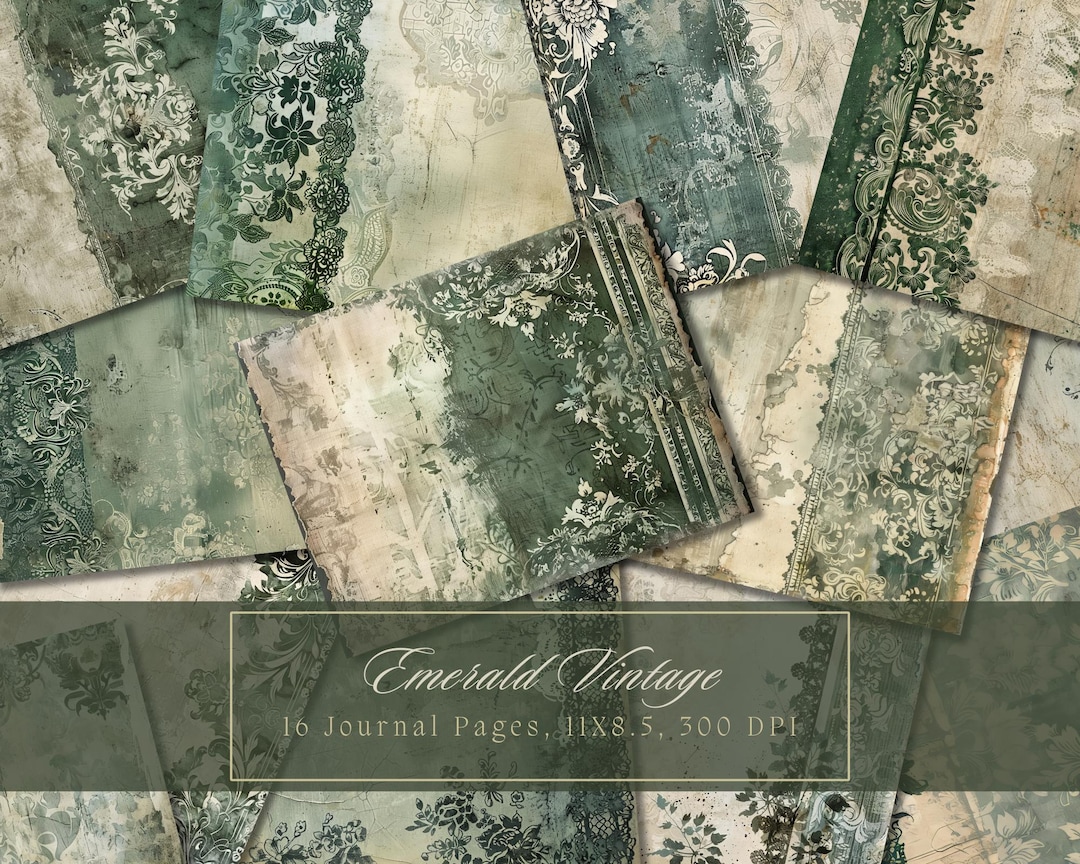 Green Vintage Paper Junk Journal Kit Digital Paper Texture Grunge ...