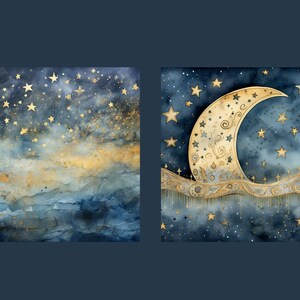 Watercolor Moon Junk Journal Kit Celestial Journal Pages Starry Sky ...