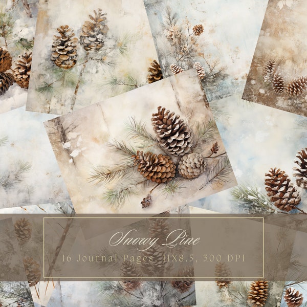 Snowy Pine Junk Journal Kit Winter Forest Pages Christmas Digital Paper for Scrapbooking Shabby Chic Snow Journal Page Instant Download