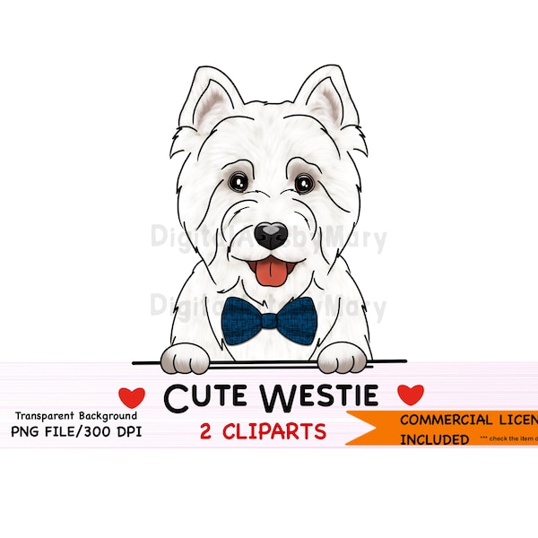 Cute Westie Clipart Set- PNG File- Instant Download : Westie Stickers for Digital Planner, West Highland Terrier Clipart Stickers