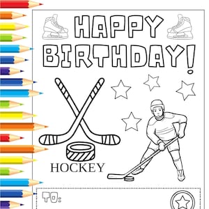 HOCKEY : carte de joyeux anniversaire à colorier pour enfants à imprimer