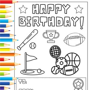 Sport: Kids Happy Birthday Card Malvorlage Printable