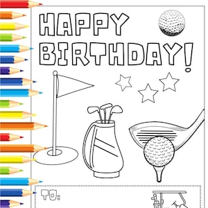 GOLFE: Cartão de Feliz Aniversário para Crianças Folha para Colorir e Imprimir