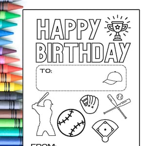 BASEBALL: Folha de colorir para cartão de feliz aniversário para crianças para imprimir
