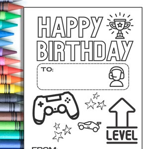 JEUX VIDÉO : Carte de joyeux anniversaire à colorier pour enfants