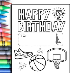 BASKETBALL : carte de joyeux anniversaire à colorier pour enfants