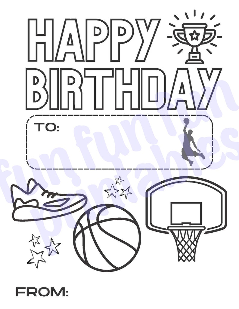 BASKETBALL: Kids Happy Birthday Card Coloring Sheet - Etsy