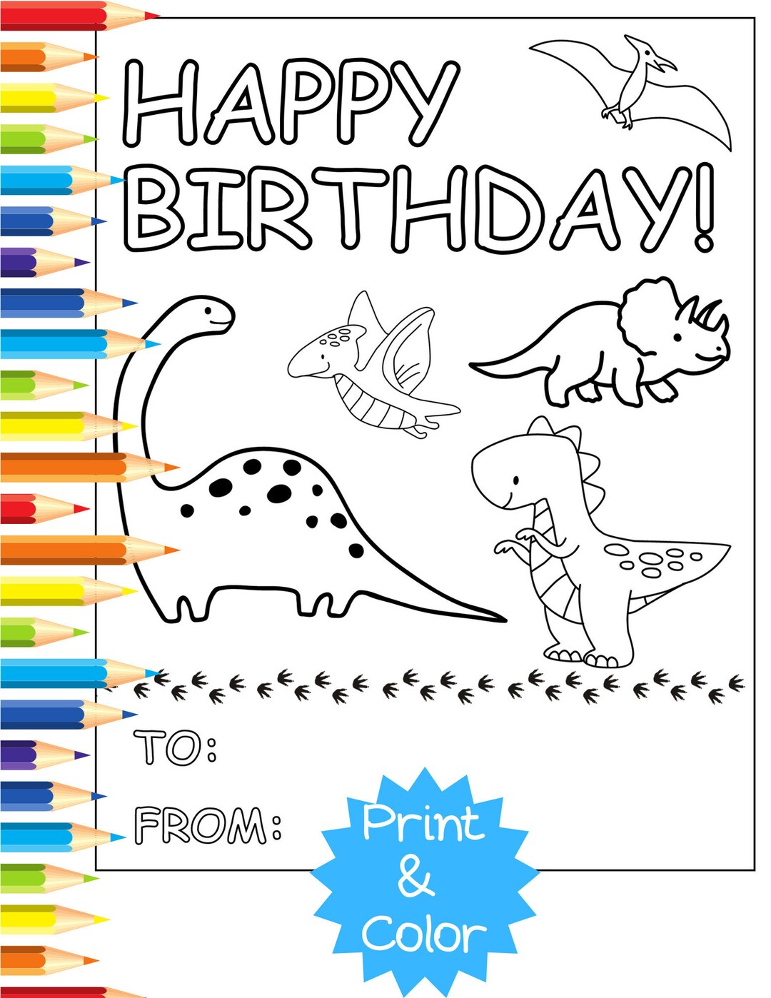 Dinosaurs: Kids Happy Birthday Card Coloring Sheet Printable - Etsy