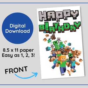 MINECRAFT: Cartão de Feliz Aniversário para Imprimir